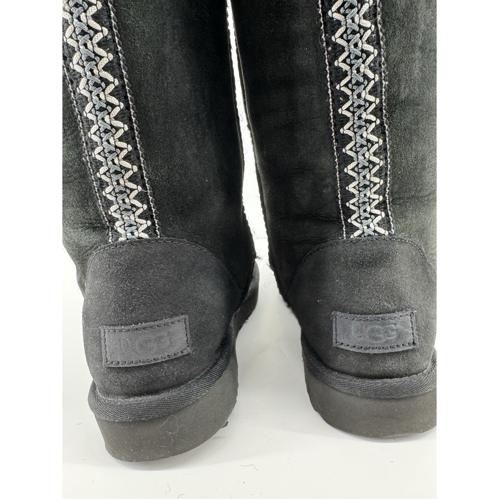UGG Classic Tall Braid Black Sheepskin Boots Cozy Shearling Lined Winter Women 8 - Picture 8 of 14